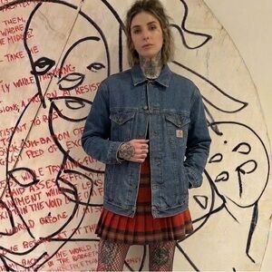 Vintage Carhartt Sherpa Lined Denim Jacket Light Distressed